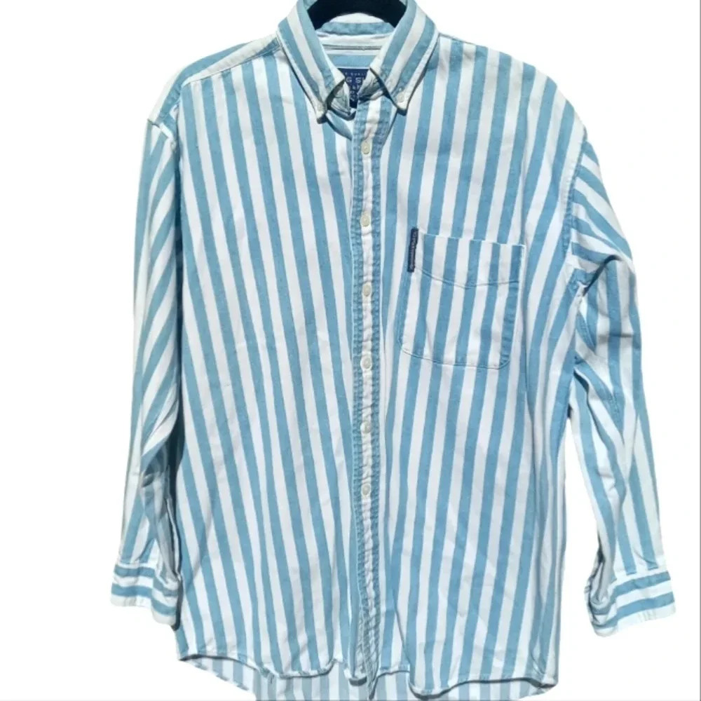 Vintage Abercrombie & Fitch The Big Shirt Denim Blue & White Stripes Size Small